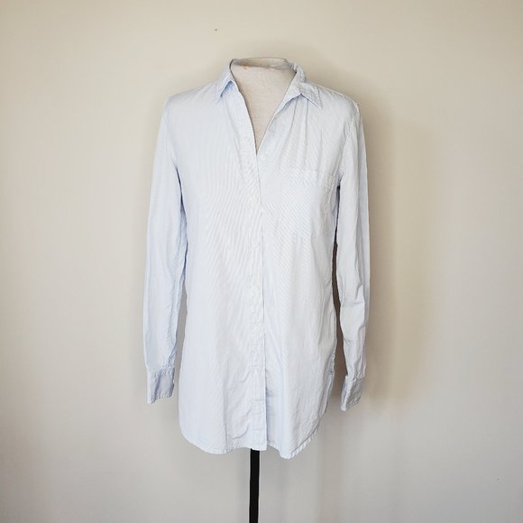 ARITZIA TALULA Blue Boyfriend Pinstriped Shirt - Picture 4 of 8